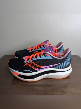 Saucony Black with Orange, Blue & Pink Athletic Running Shoes